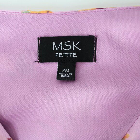 MSK Petite PM Smocked Sheer Lined Floral Balloon Sleeve Surplice top blouse New - Picture 10 of 12